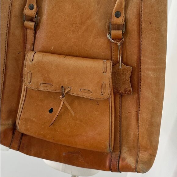 Vintage Distressed 70s Genuine Leather Shoulder Bag Tote - Picture 3 of 7